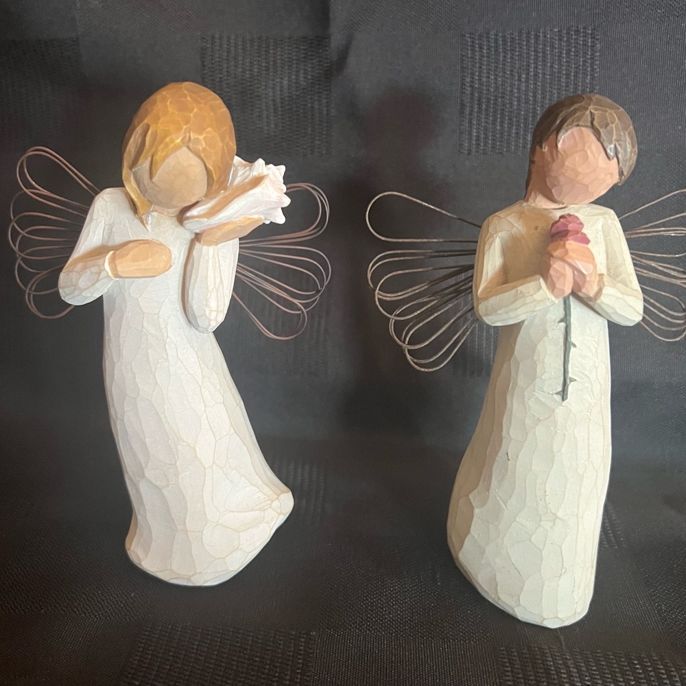 Willow Tree Angel Sculpture Set - Cream and Brown